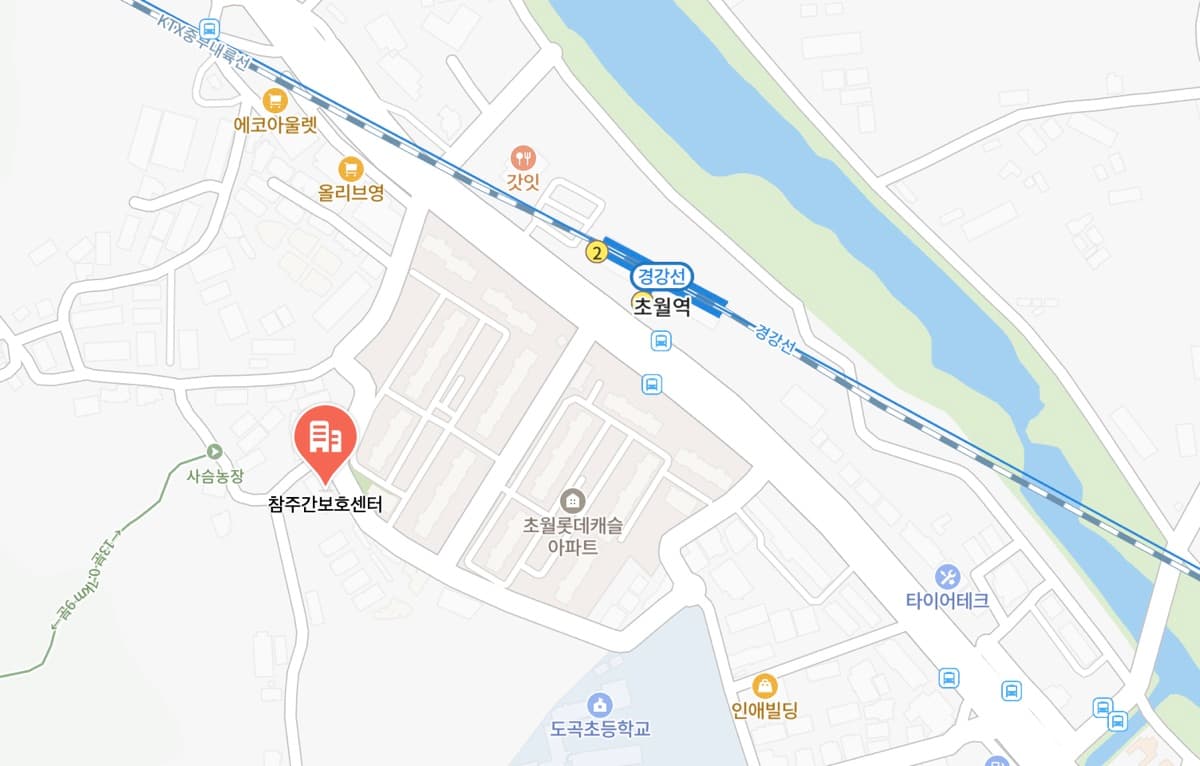 참재가노인복지센터 위치 — 경강선 초월역 인근, 초월롯데캐슬아파트 옆